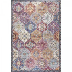 Tapis salon et chambre tissé motif ethnique VIVACE 5, violet, gris, rose