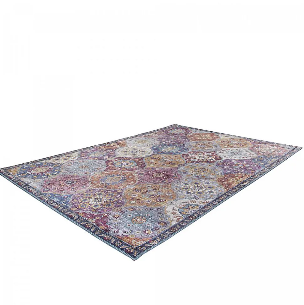 Tapis salon et chambre tissé motif ethnique VIVACE 5, violet, gris, rose