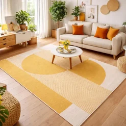Tapis salon et chambre tissé motif géométrique CONTUNI, beige, jaune