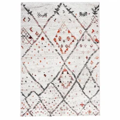 Tapis salon et chambre tissé motif berbère LYN8 MORA, Crème, orange, noir