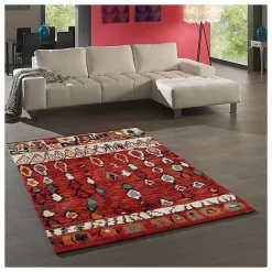 Tapis salon et chambre tissé motif berbère MO 75, rouge