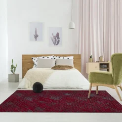 Tapis salon et chambre tissé motif faux uni TEREMINDE, rouge, gris