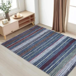 Tapis salon et chambre tissé motif ethnique NOBASTA, bleu, rouge, orange, vert