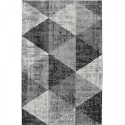 Tapis salon et chambre tissé motif géométrique SOLTAM, gris, écru