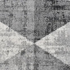 Tapis salon et chambre tissé motif géométrique SOLTAM, gris, écru