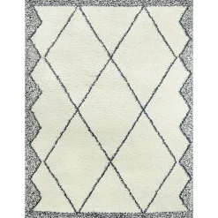 Tapis salon et chambre tissé motif berbère CALYPSO 1, blanc, bleu