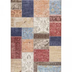 Tapis salon et chambre tissé motif géométrique VIVACE 9, beige, bleu, rose
