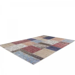 Tapis salon et chambre tissé motif géométrique VIVACE 9, beige, bleu, rose
