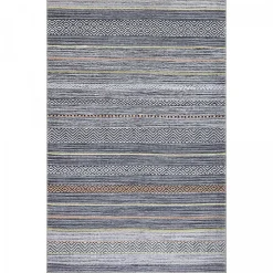 Tapis salon et chambre tissé motif ethnique NOBASTA, gris, orange, jaune, blanc