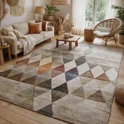 Tapis salon et chambre tissé motif géométrique LYN8 BELO 19, beige
