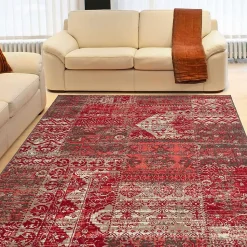 Tapis salon et chambre tissé motif ethnique WORKYPATCH, rouge