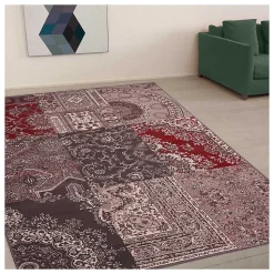 Tapis salon et chambre tissé motif baroque LYN1 NYBRO, gris