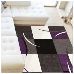 Tapis salon et chambre tissé motif géométrique VIRGULADA, violet