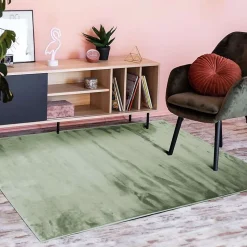 Tapis salon extra-doux effet velours vert clair 120x170