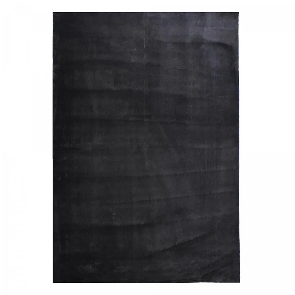 Tapis salon LYN10 LAVABLE, soft et soyeux, tapis uni à l'aspect Shaggy, noir