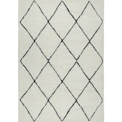 Tapis salon poils longs nordique - Blanc Noir - 160 x 230 cm - Bahar Shaggy
