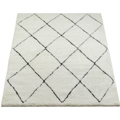 Tapis salon poils longs nordique - Blanc Noir - 160 x 230 cm - Bahar Shaggy