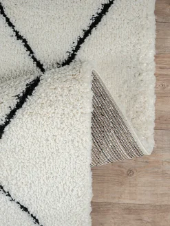 Tapis salon poils longs nordique - Blanc Noir - 160 x 230 cm - Bahar Shaggy