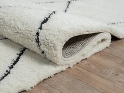 Tapis salon poils longs nordique - Blanc Noir - 160 x 230 cm - Bahar Shaggy