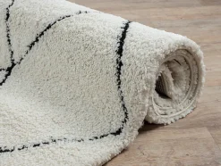 Tapis salon poils longs nordique - Blanc Noir - 160 x 230 cm - Bahar Shaggy