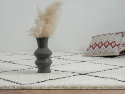 Tapis salon poils longs nordique - Blanc Noir - 160 x 230 cm - Bahar Shaggy