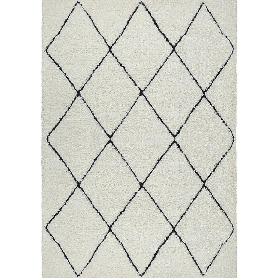 Tapis salon poils longs nordique - Blanc Noir - 80 x 150 cm - Bahar Shaggy