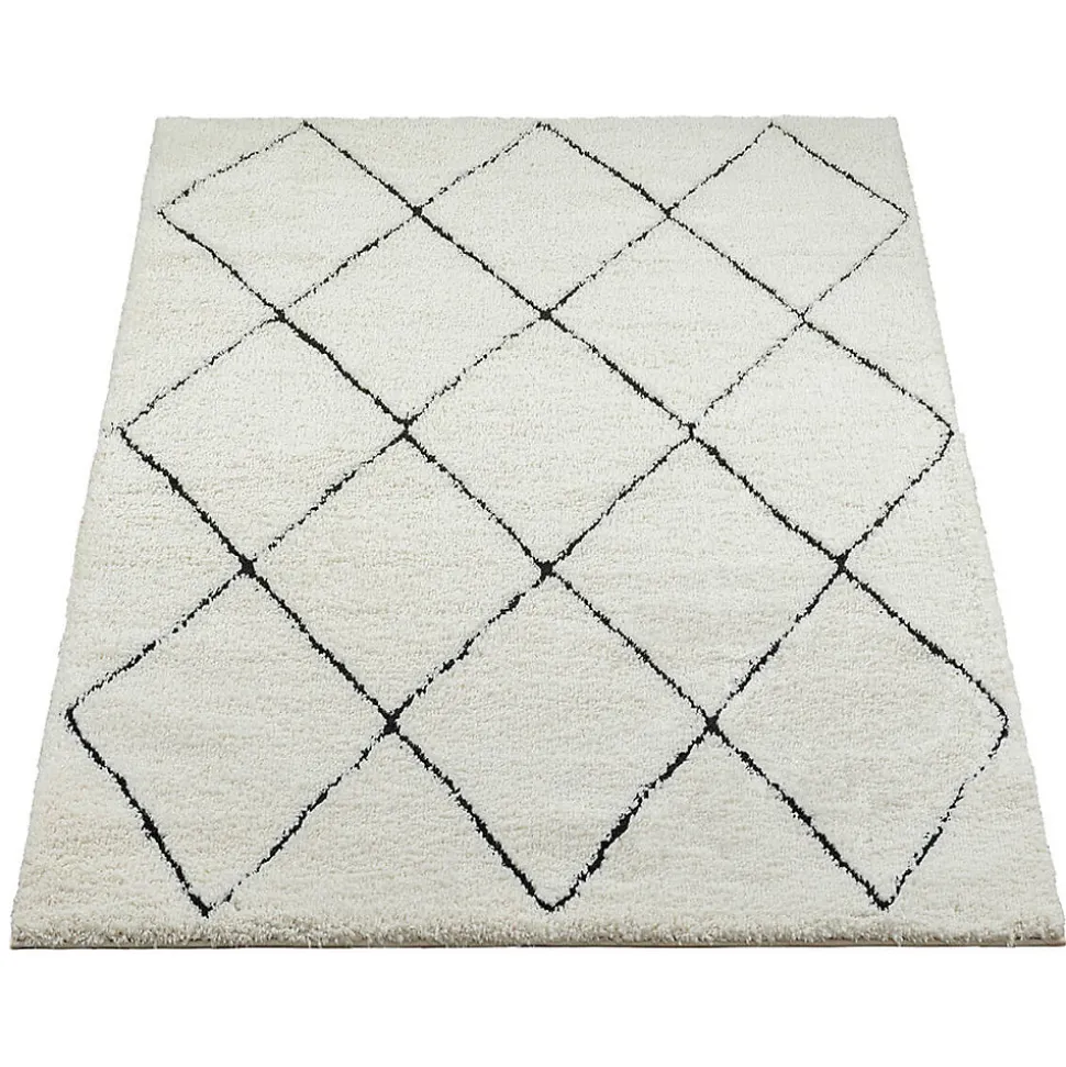 Tapis salon poils longs nordique - Blanc Noir - 80 x 150 cm - Bahar Shaggy