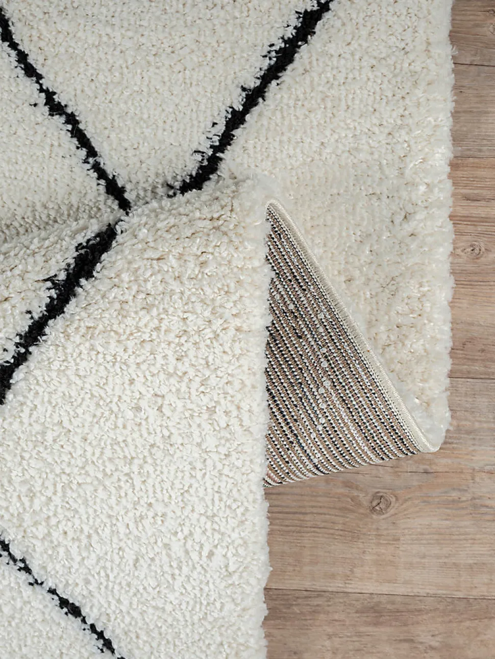 Tapis salon poils longs nordique - Blanc Noir - 80 x 150 cm - Bahar Shaggy