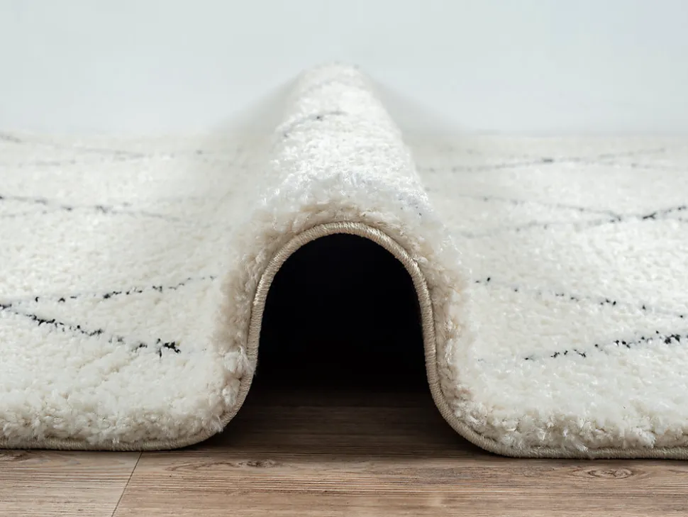 Tapis salon poils longs nordique - Blanc Noir - 80 x 150 cm - Bahar Shaggy