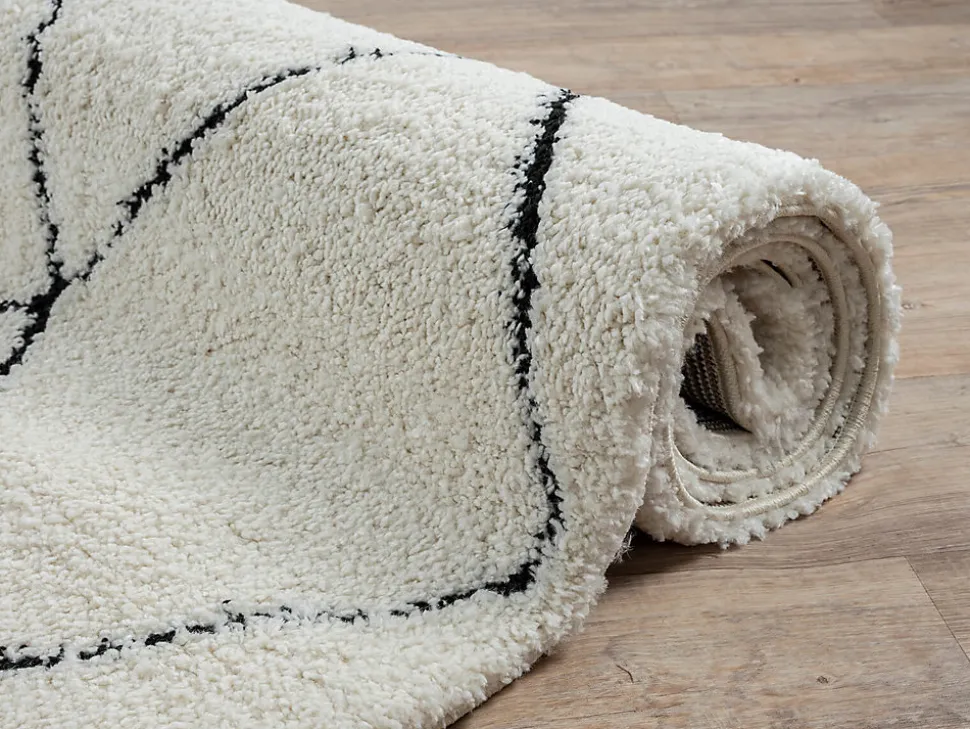 Tapis salon poils longs nordique - Blanc Noir - 80 x 150 cm - Bahar Shaggy