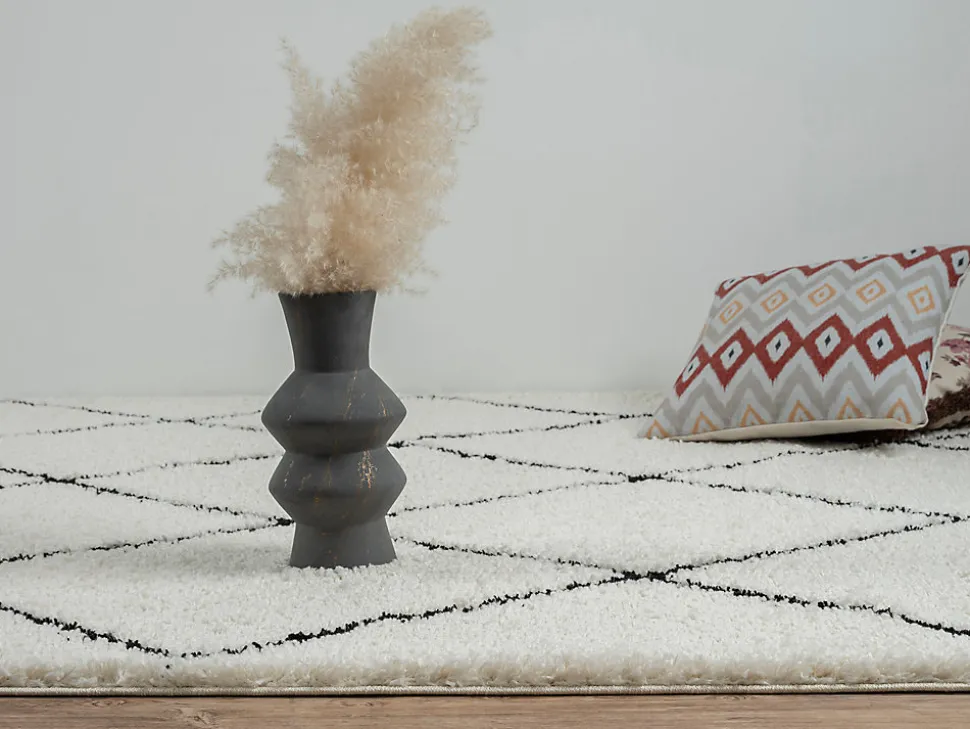 Tapis salon poils longs nordique - Blanc Noir - 80 x 150 cm - Bahar Shaggy