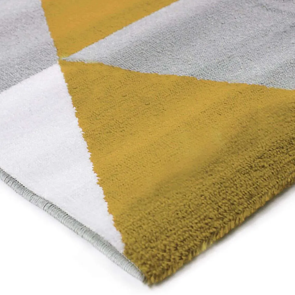 Tapis salon toucher laineux motif triangles jaune 80x150