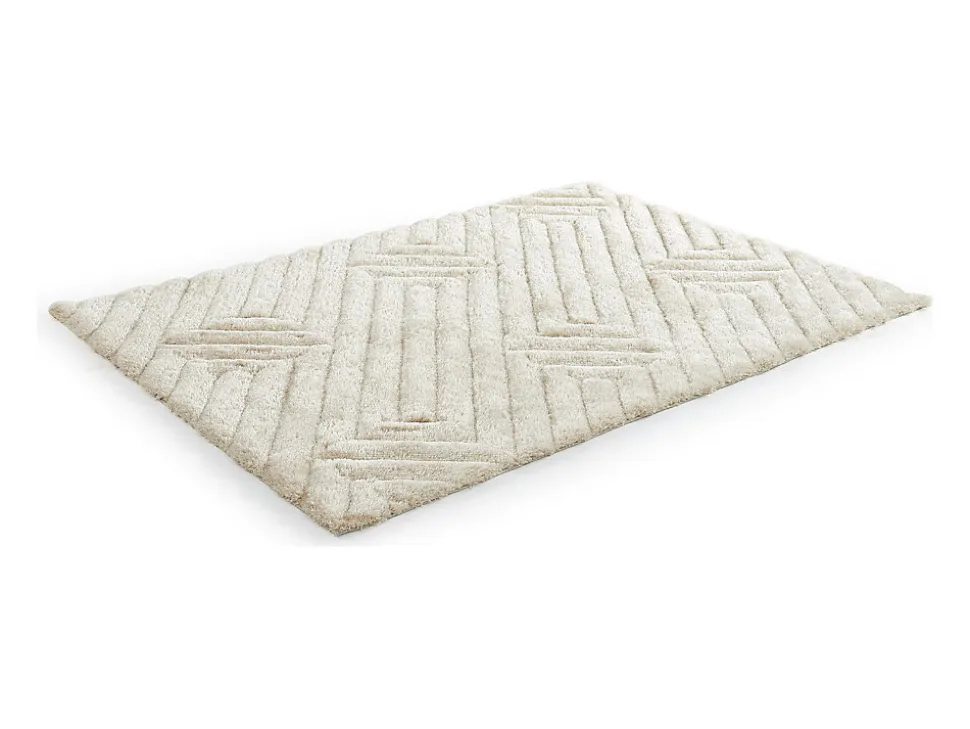 Tapis shaggy en relief à poils longs - 160 x 230 cm - Blanc cassé - MAZE