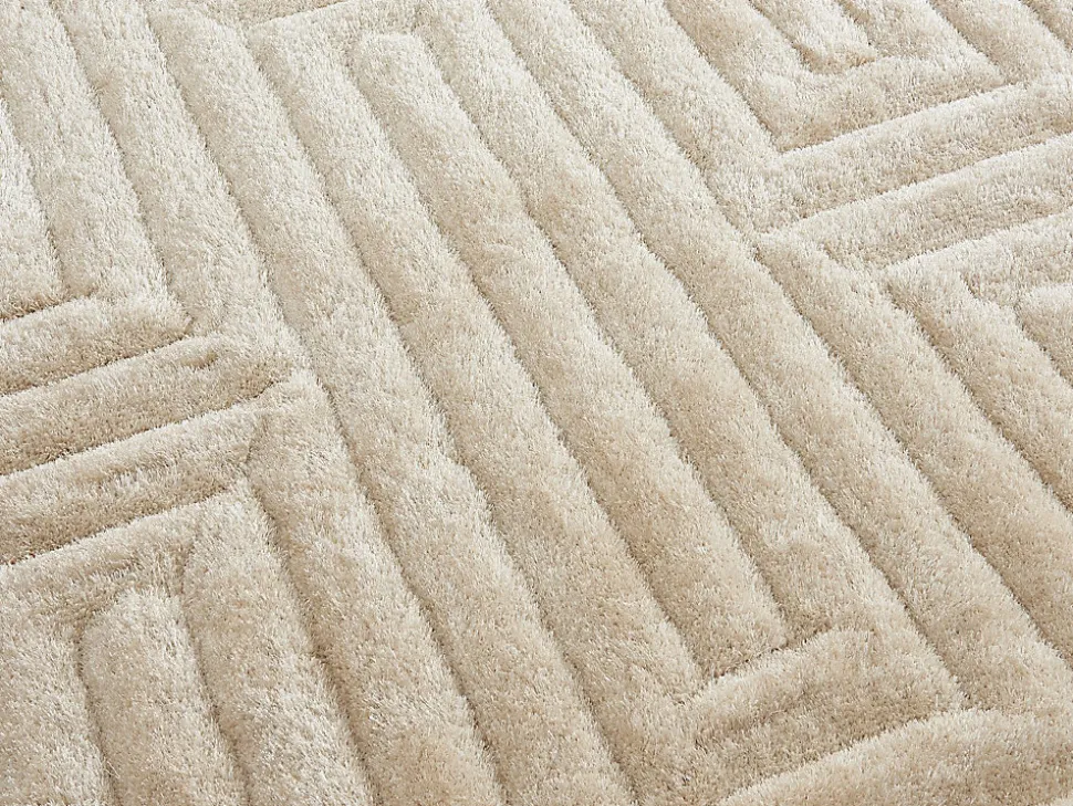 Tapis shaggy en relief à poils longs - 160 x 230 cm - Blanc cassé - MAZE