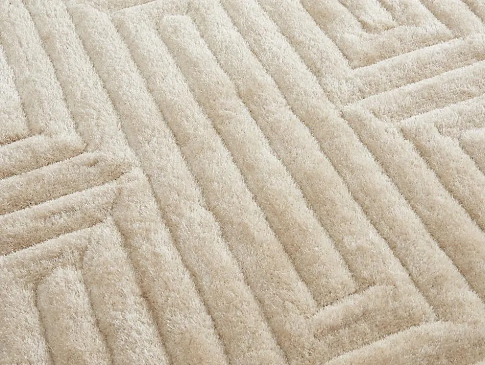 Tapis shaggy en relief à poils longs - 160 x 230 cm - Blanc cassé - MAZE