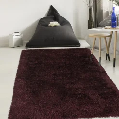 Tapis shaggy fait main motif uni MALAIDORY, violet