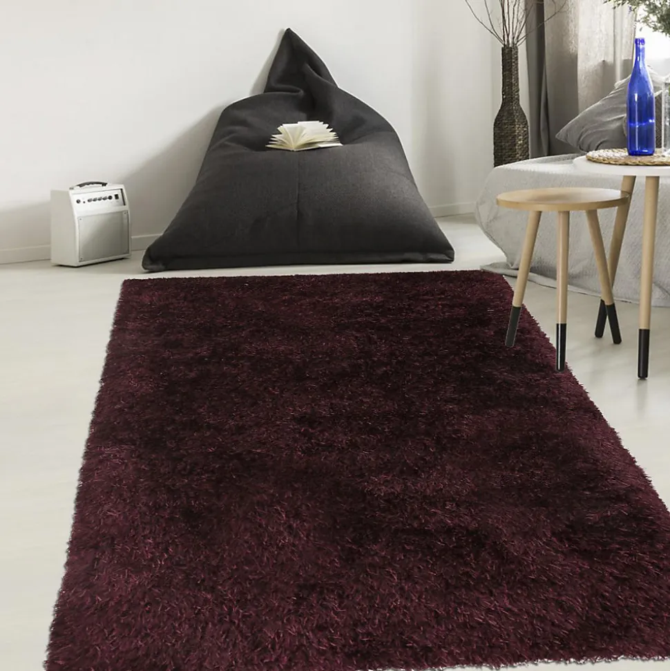 Tapis shaggy fait main motif uni MALAIDORY, violet