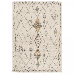 Tapis shaggy tissé motif berbère AURORA 1, Ecru, beige