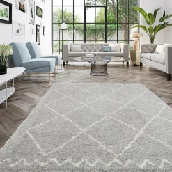Tapis shaggy tissé motif berbère CHROMA 3, gris, écru
