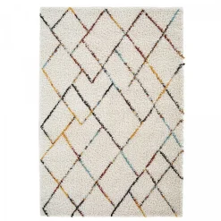 Tapis shaggy tissé motif berbère CHROMA 2, crème, jaune, rouge