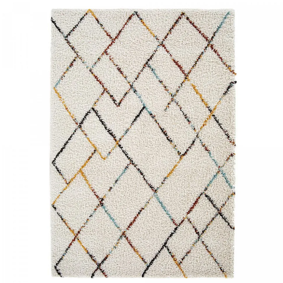 Tapis shaggy tissé motif berbère CHROMA 2, crème, jaune, rouge