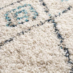 Tapis shaggy tissé motif berbère AMORE 2, écru, bleu