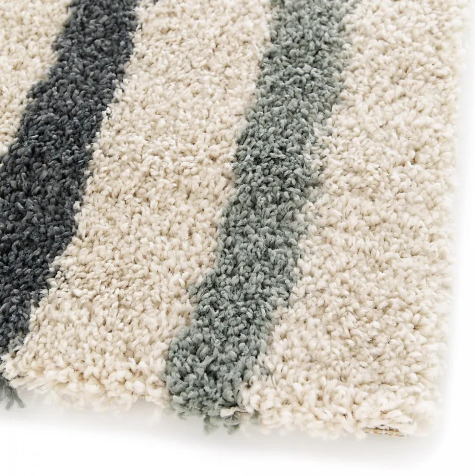 Tapis shaggy tissé motif géométrique AURORA 4, bleu, beige, jaune