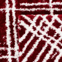 Tapis shaggy tissé motif géométrique EMBER 1, rouge, blanc