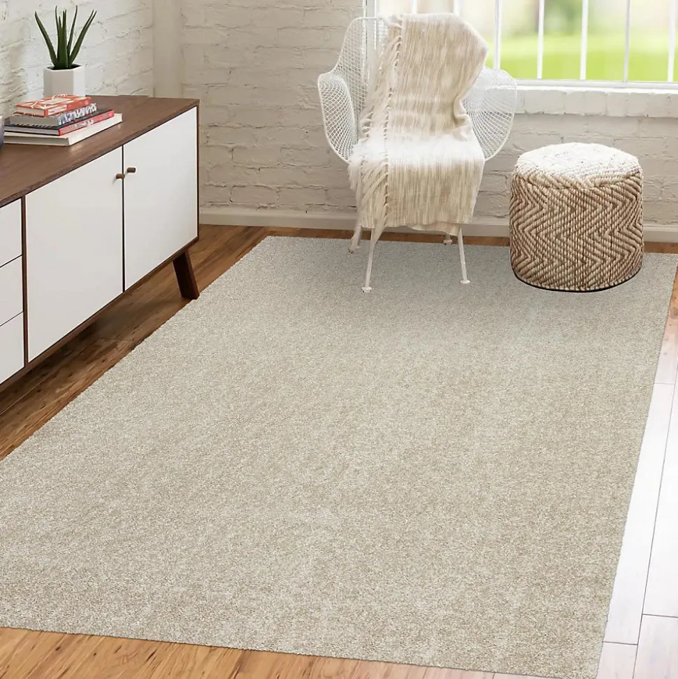 Tapis shaggy tissé motif uni TAPITOP, beige