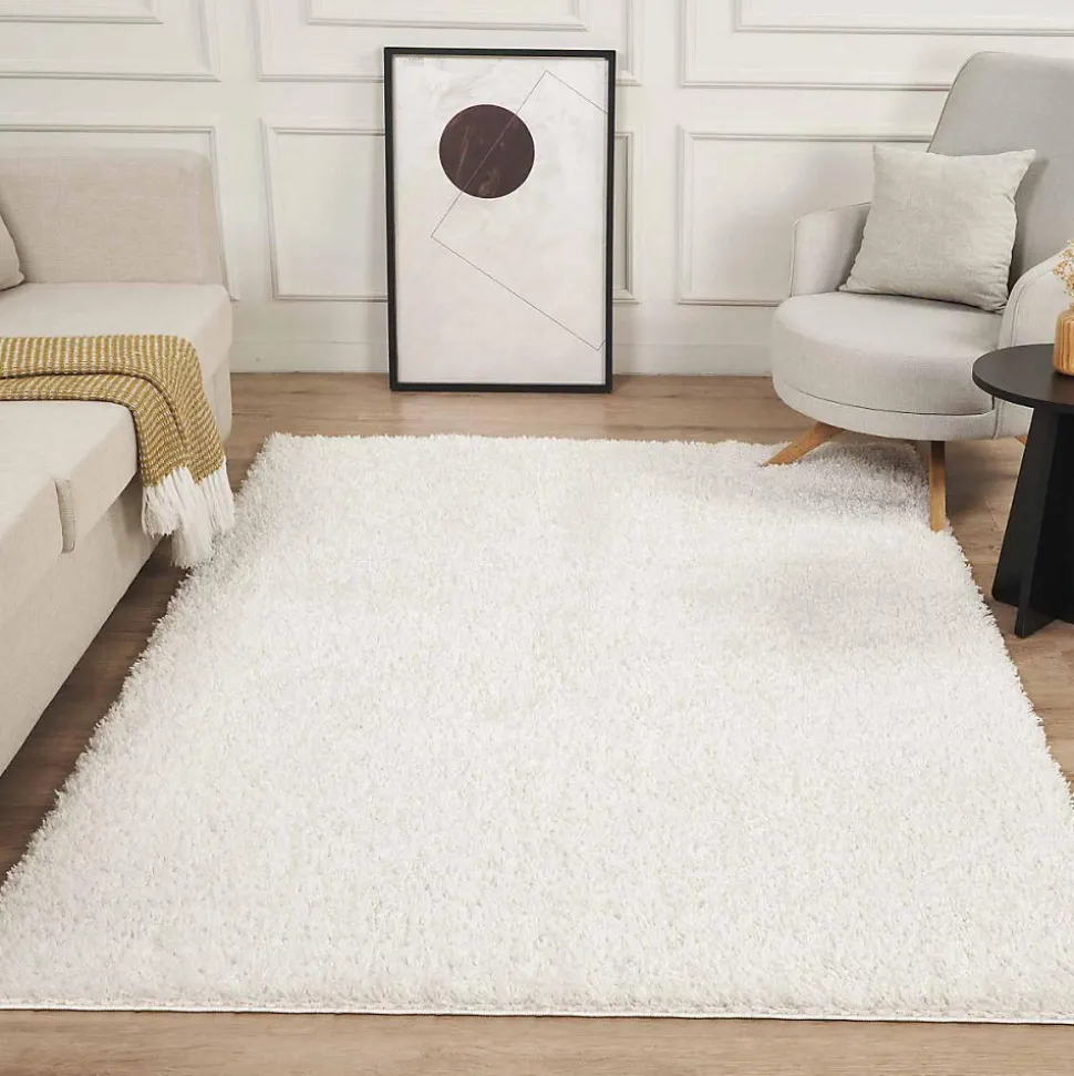 Tapis shaggy tissé motif uni LYN4 UNILA, crème