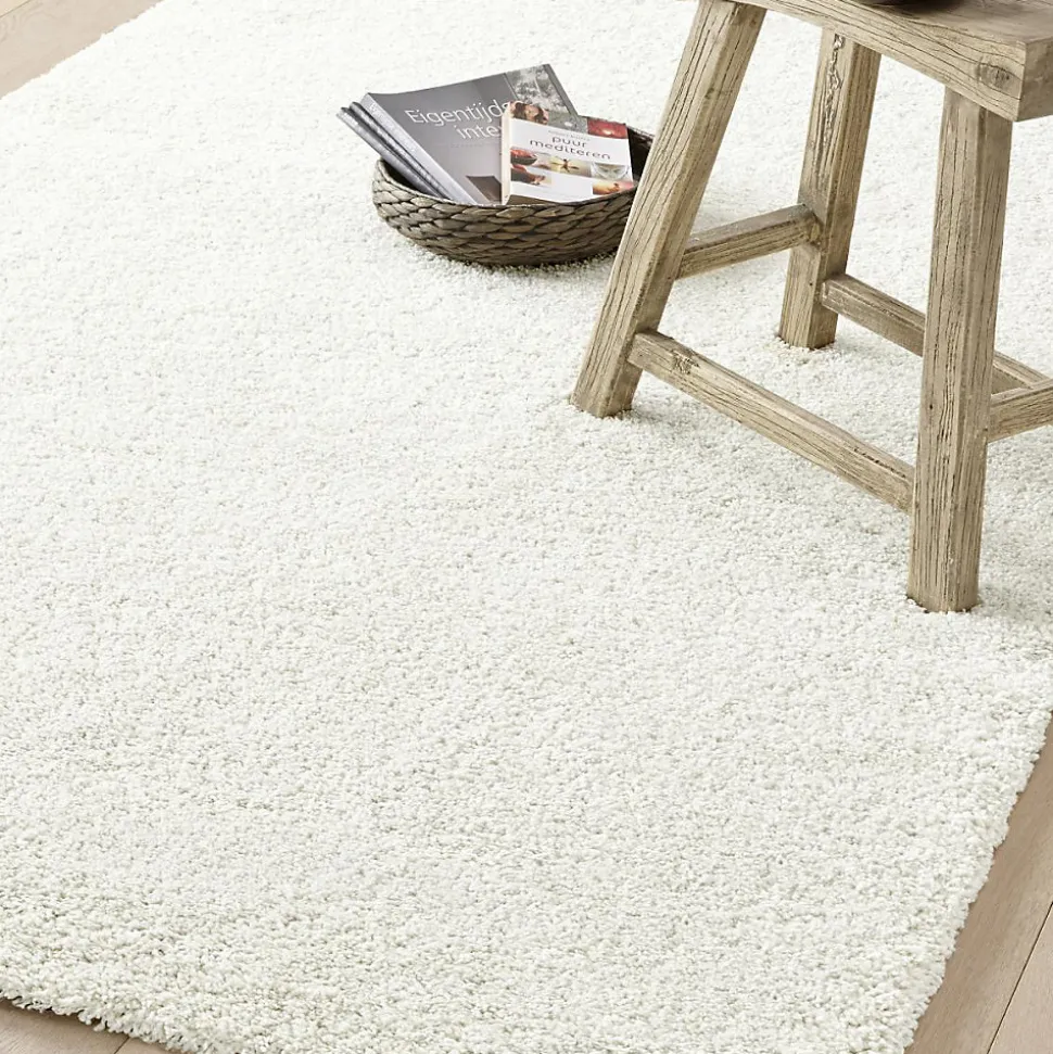 Tapis shaggy tissé motif uni AMORE 1, blanc