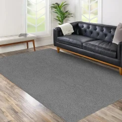 Tapis shaggy tissé motif uni TAPITOP, gris ,blanc
