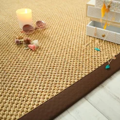 Tapis sisal - Kidara chaume - Ganse marron - 200 x 200 cm
