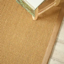 Tapis Sisal grosses boucles - Cuba paille dorée - Ganse lin camel - 200 x 290 cm